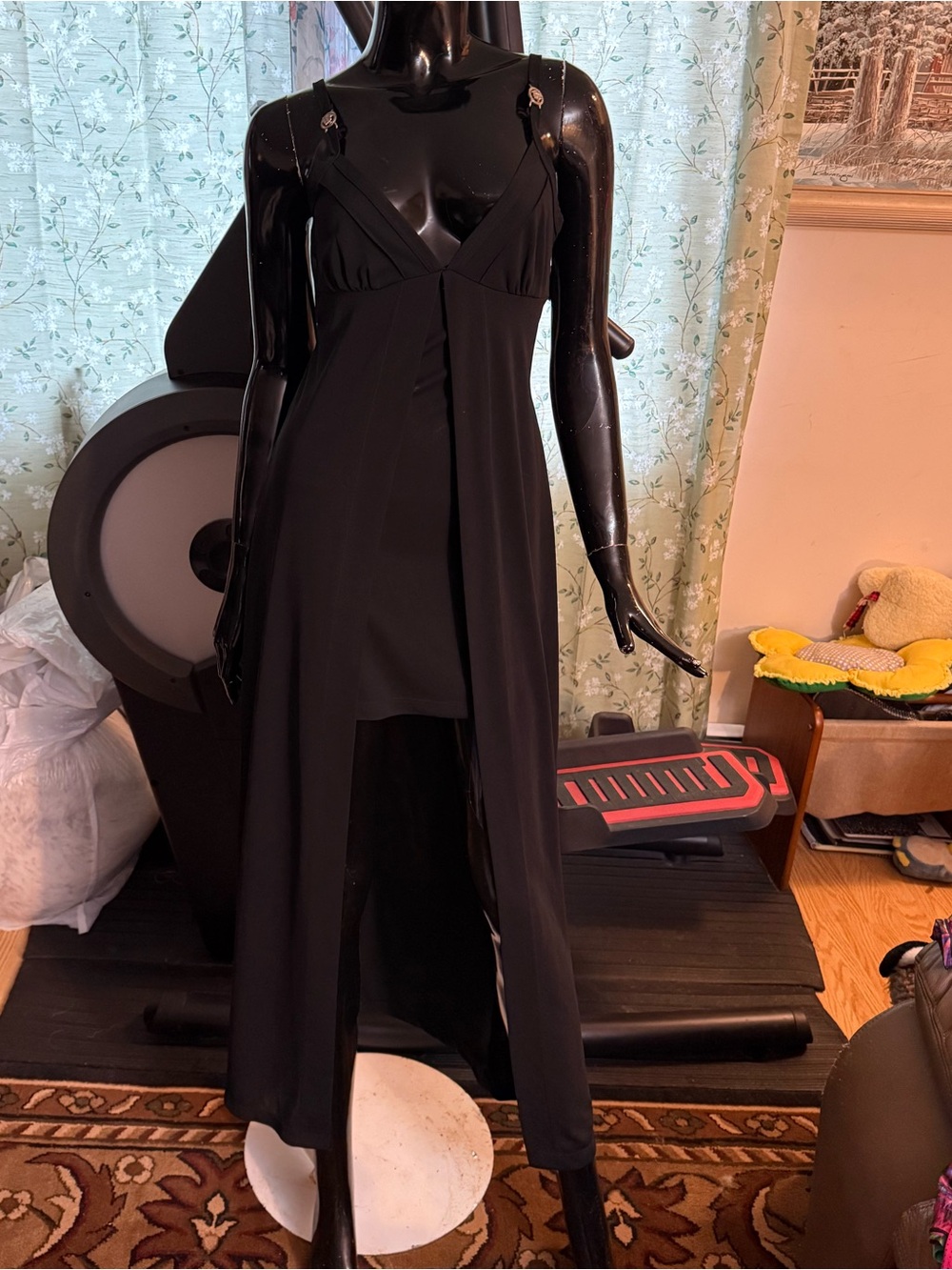 Versace Black High-Low Evening Dress with Spaghetti Straps
